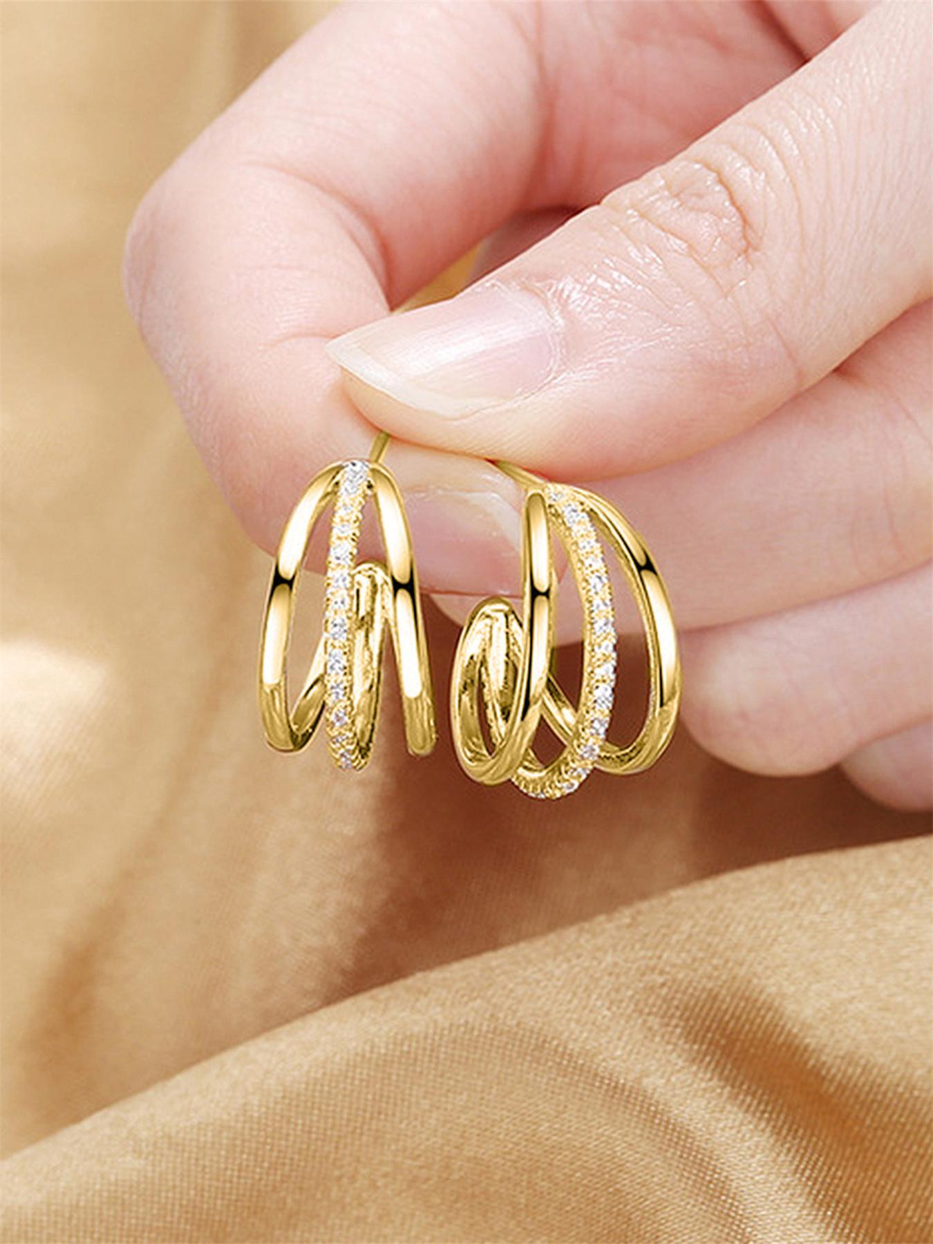 Women's Elegant Layered Rhinestone Decorated Hoop Shape Earrings (1 Pair), Fashionable Hoop Earrings, Exquisite Trendy Hoop Earrings, High Quality Earrings, Gorgeous Jewelry As Birthday Gift for Girlfriend