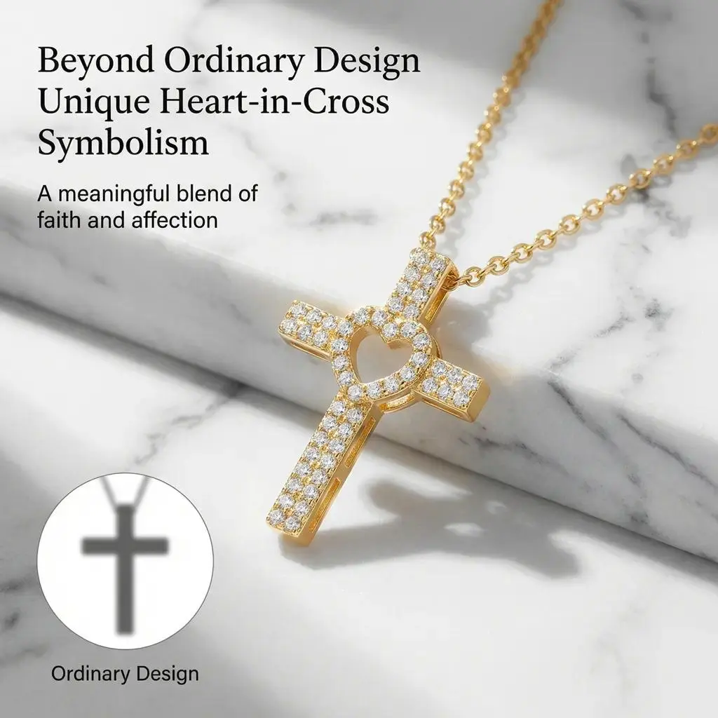 Sparkling Cross & Heart Necklace for Women | 14K Gold Filled CZ Pendant, Hypoallergenic | Birthday Date Night Gift, Everyday Jewelry, Heart Shaped Necklace