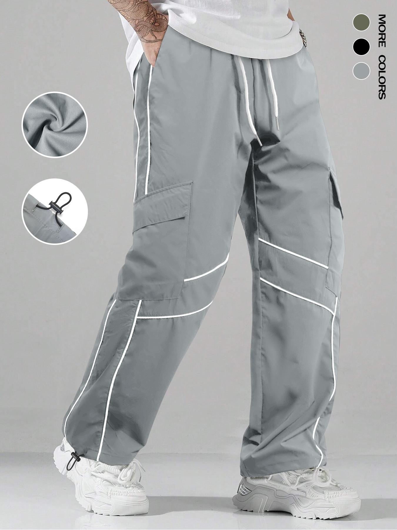 Men's Striped Print Drawstring Waist Pants Breathable Straight Leg Trousers for Outdoor Activities, Athleisure Style Bottoms, Men's Bottoms for All Seasons