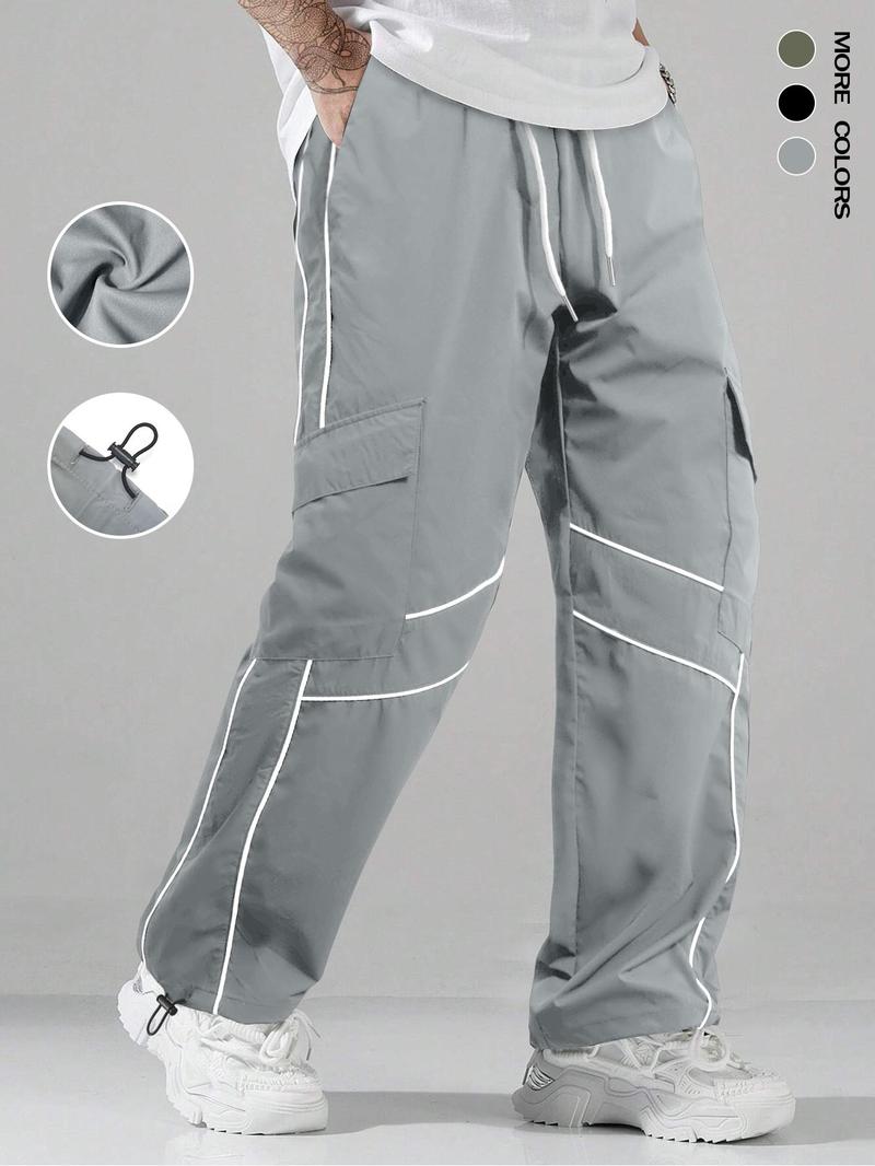 Men's Striped Print Drawstring Waist Pants Breathable Straight Leg Trousers for Outdoor Activities, Athleisure Style Bottoms, Men's Bottoms for All Seasons