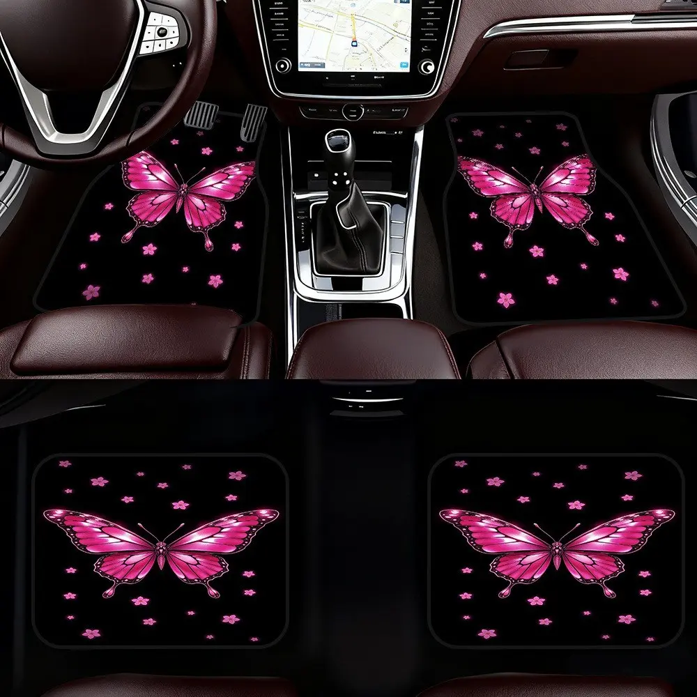 4 Piece Set 2D Flat Butterfly Print Car Mats, Universal Size, Fits Cars Suvs Trucks, Multi-Functional Trunk Mat, Christmas Halloween Gift