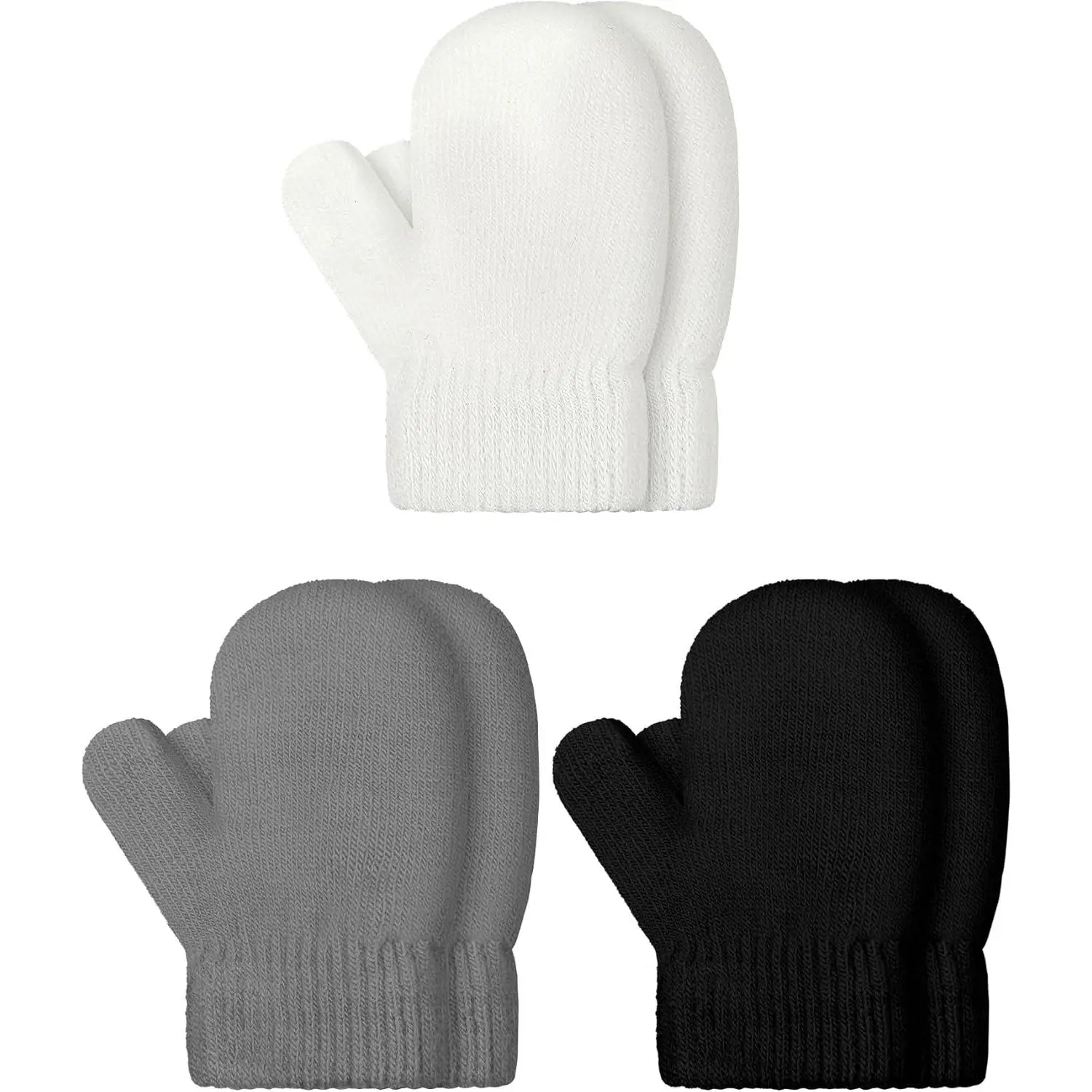 Toddler Magic Stretch Winter Gloves (3 Pairs) - 1-4 Years, Soft Knit, Gray Star, White & Black Hearts, Dark Brown, Boys & Girls, High-Quality, Affordable, Fast Shipping, Easy Support, Star Hearts, Affordable Prices, 1 Year And Up, Baby Boys, Dark Brown, G