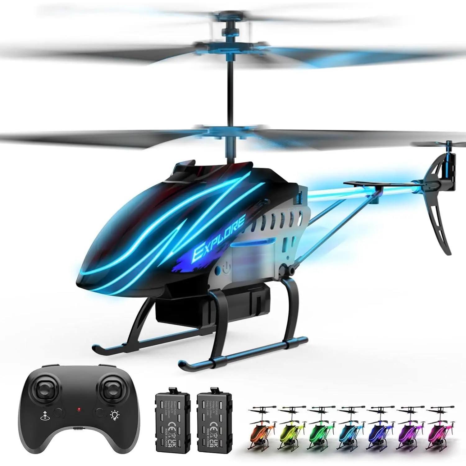 RC Helicopter, Remote Control Helicopter  Kids with 30Mins Flight(2 Batteries), 7+1 LED Light Modes, Altitude Hold, RC Toys  Boys Girls