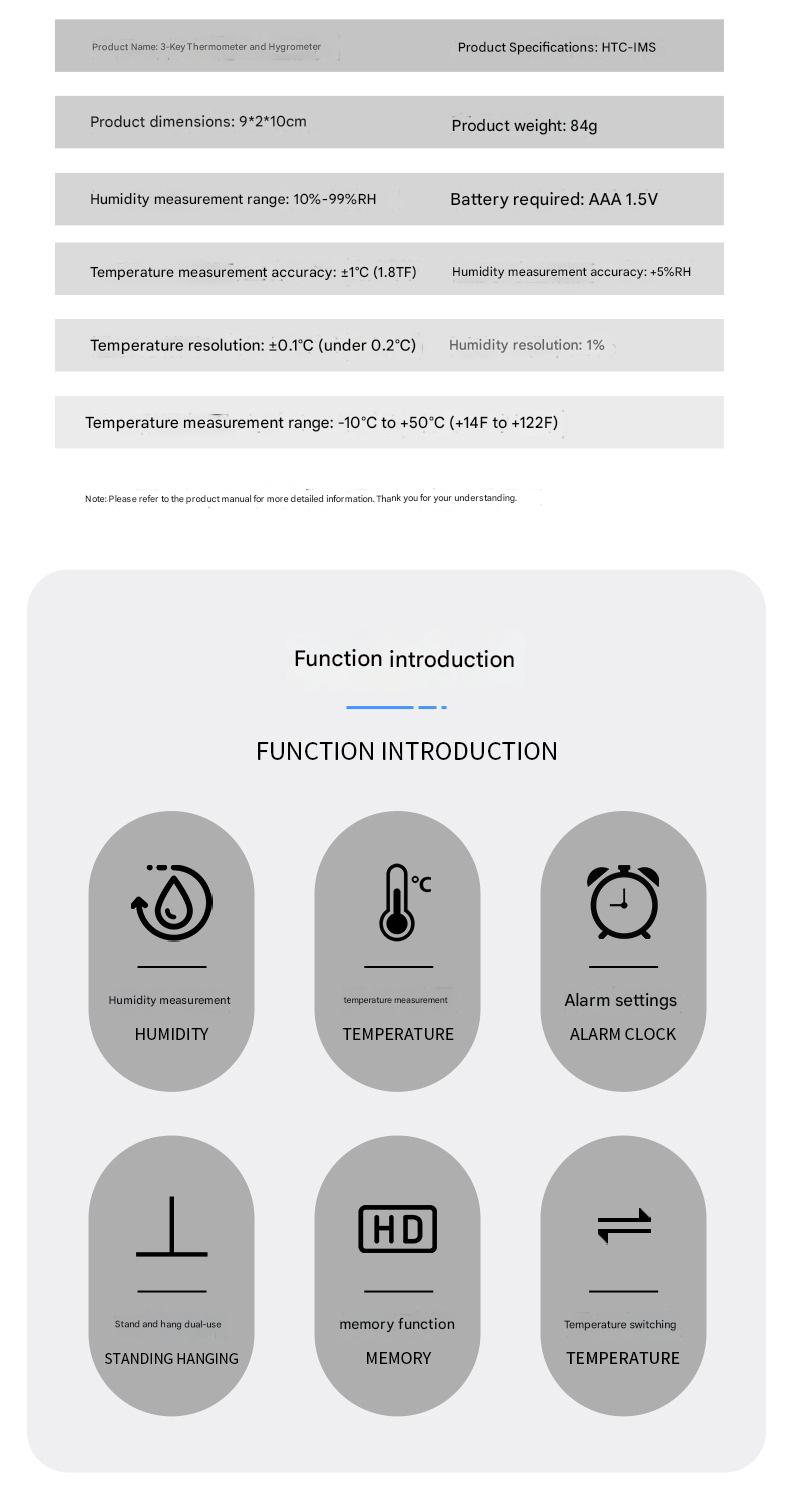 Thermohygrometer, digital display large screen thermohygrometer, thermostat, multifunctional digital thermohygrometer