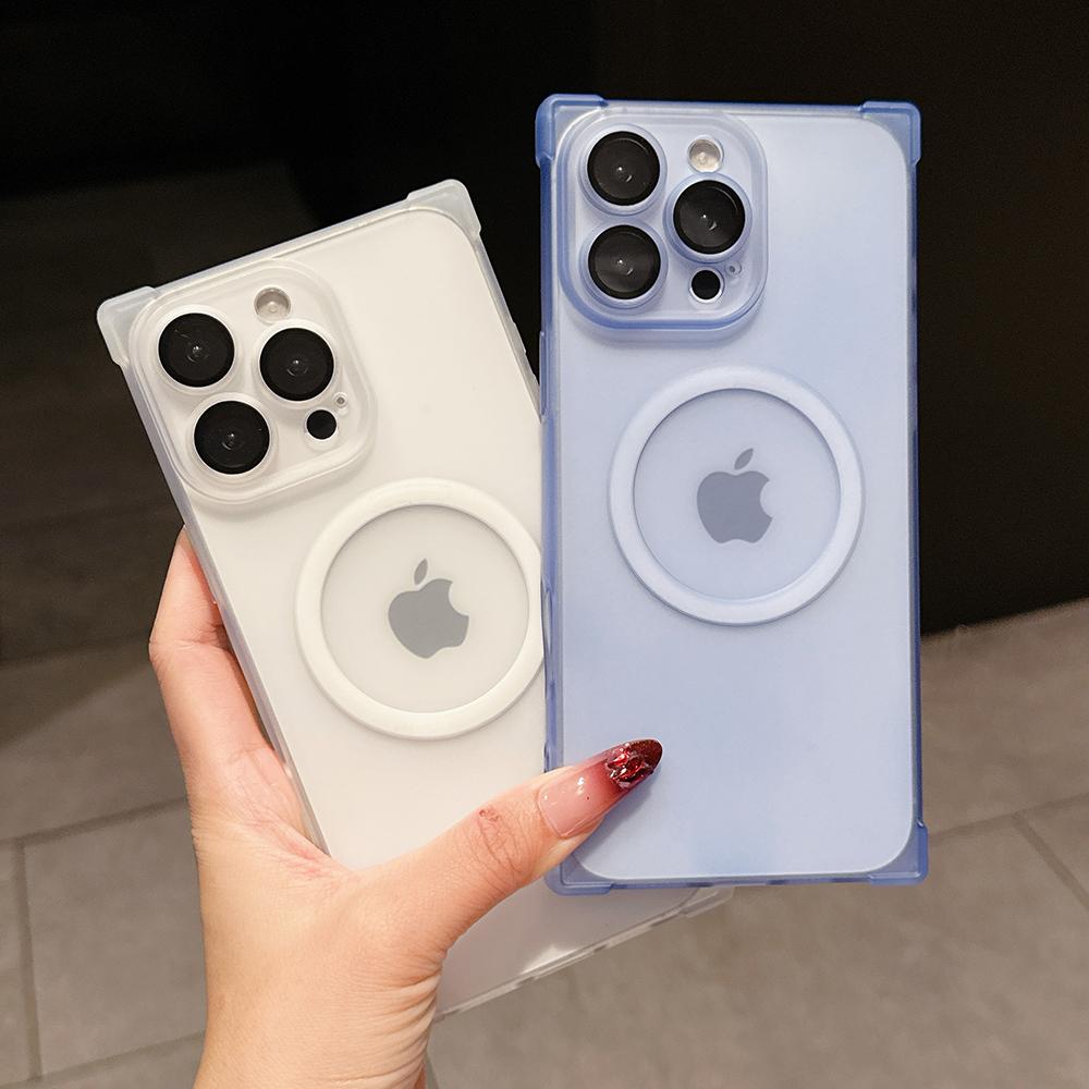 Rectangle Shape Wireless Charge Magnetic Shockproof Protective Case for iPhone 13 14 15 16 17 Pro Max For MagSafe Clear Cover
