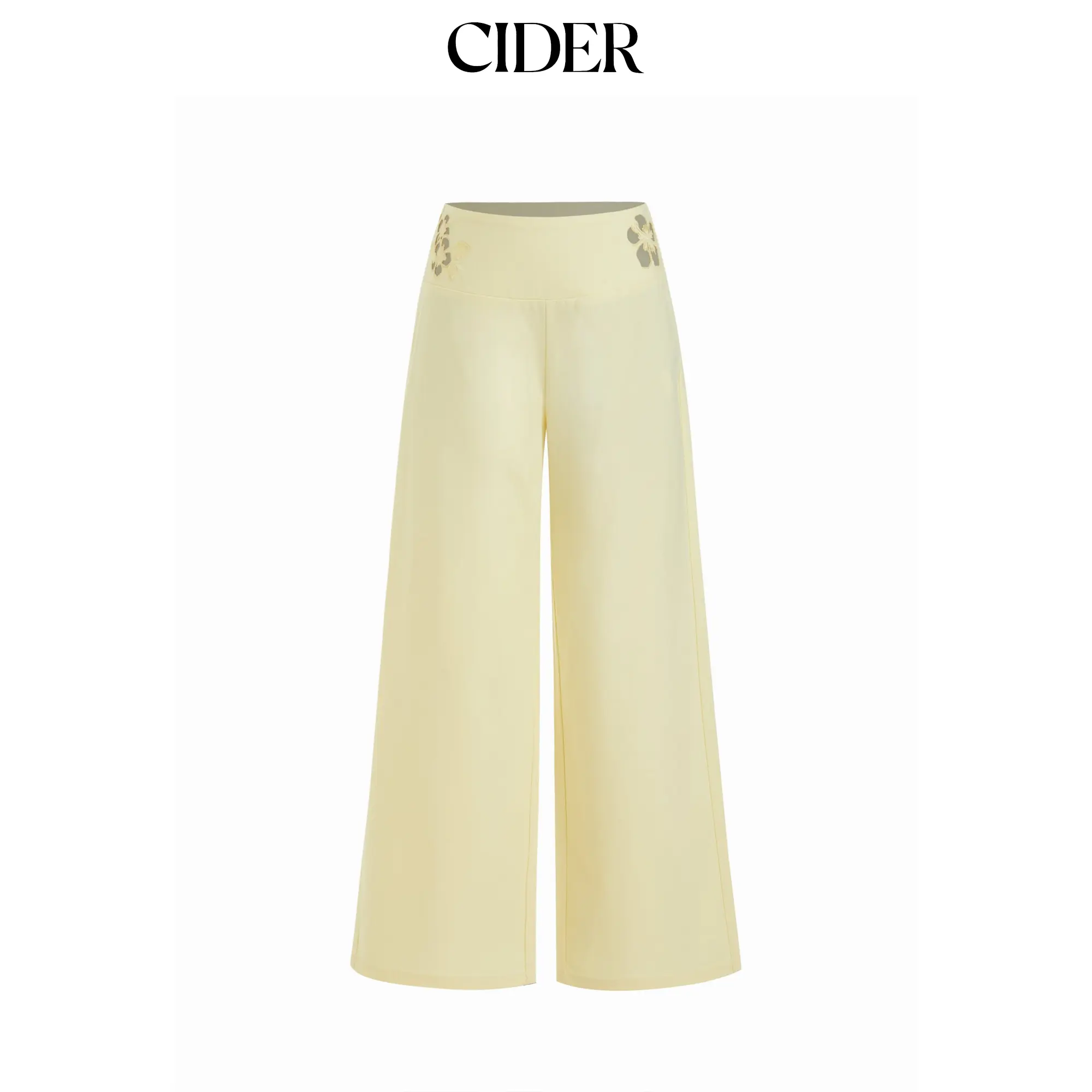 Cider Linen-blend Mid Rise Floral Graphic Cut Out Straight Leg Trousers