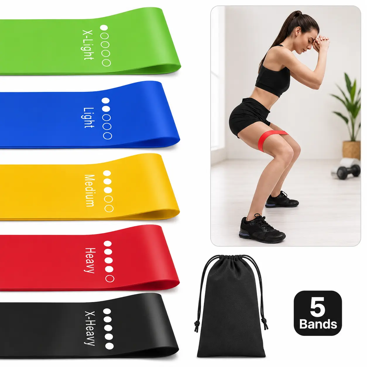 Resistance Bands for Workout, Portable Exercise Bands for Home Gym, Yoga, Pilates, Glutes & Full Body Training, 1 Set