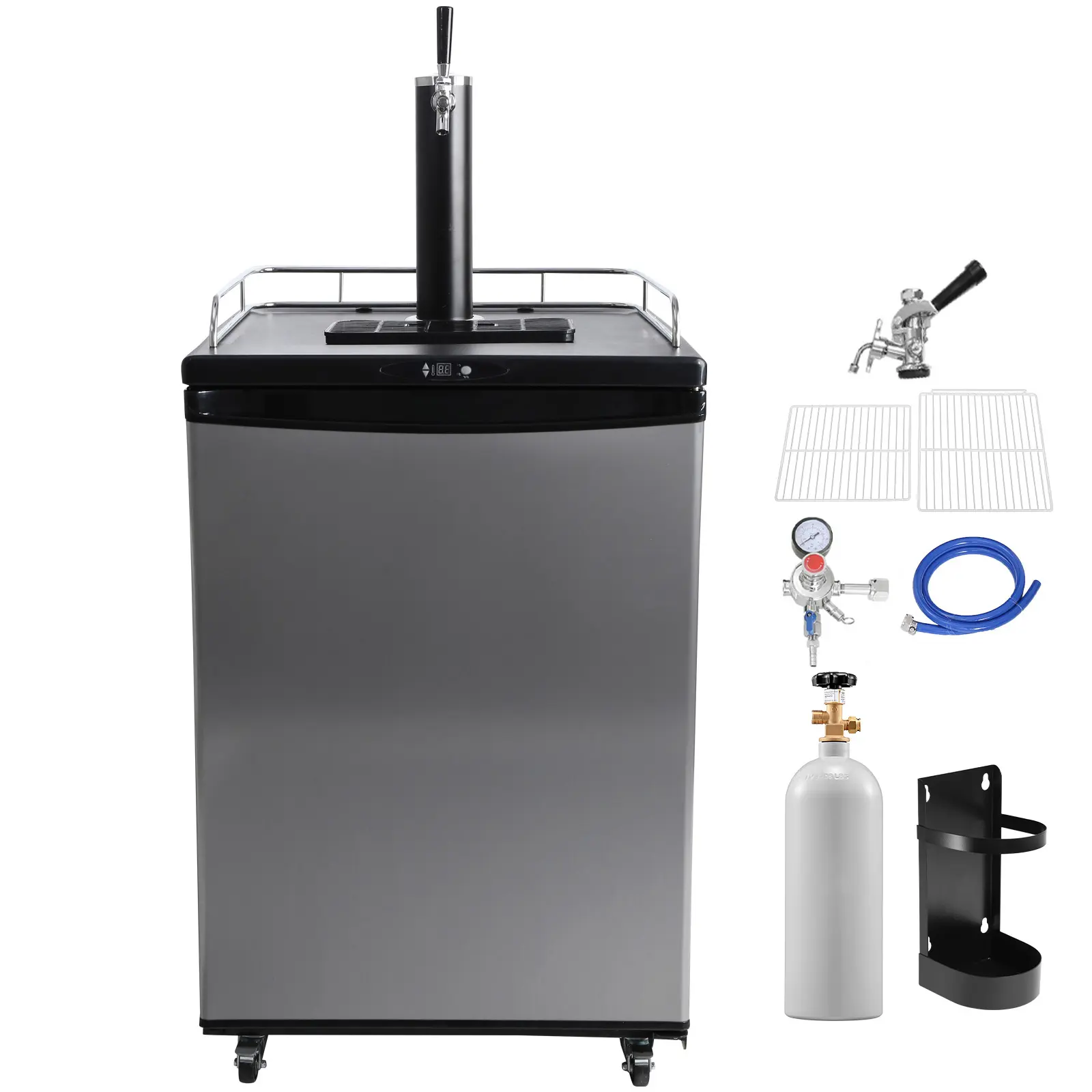 Beer Kegerator, Single Tap Draft Beer Dispenser, AC115V/60Hz Voltage, 98 W Power, Drip Tray & Rail, Spacious and Reliable
