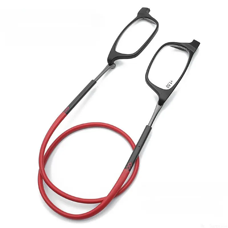 Lightweight Unisex Magnetic Snap Neck Hanging Presbyopia Glasses, Foldable Structure with Retractable Extendable Temples, Convenient Portable Eyewear for Elderly Daily Reading Use