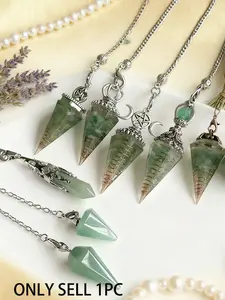 1pc Green aventurine Crystal Resin Pendulum Pendant, Symbol of Vitality and Harmony, Halloween Party Souvenir, Witch Divination Tool