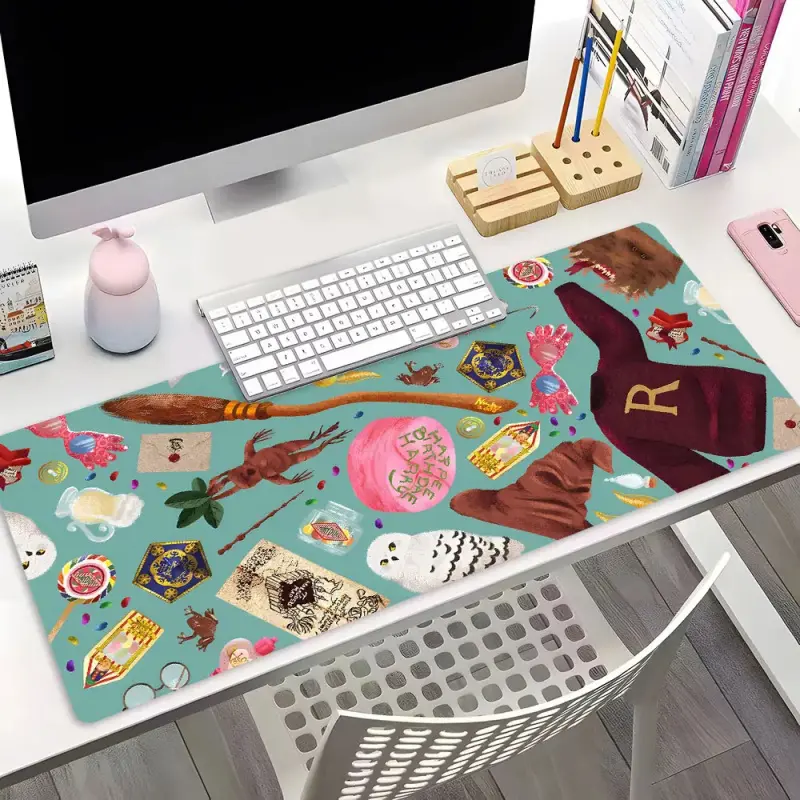 Magic Elements Mouse Pad - Flying Broomstick Messenger Owls Wizard Themed Magical Atmosphere Non-Slip Large Desk Mat for Office & Gaming Desktop Decor Cute Computer Desk Accessories Aesthetic Desk Accessories
