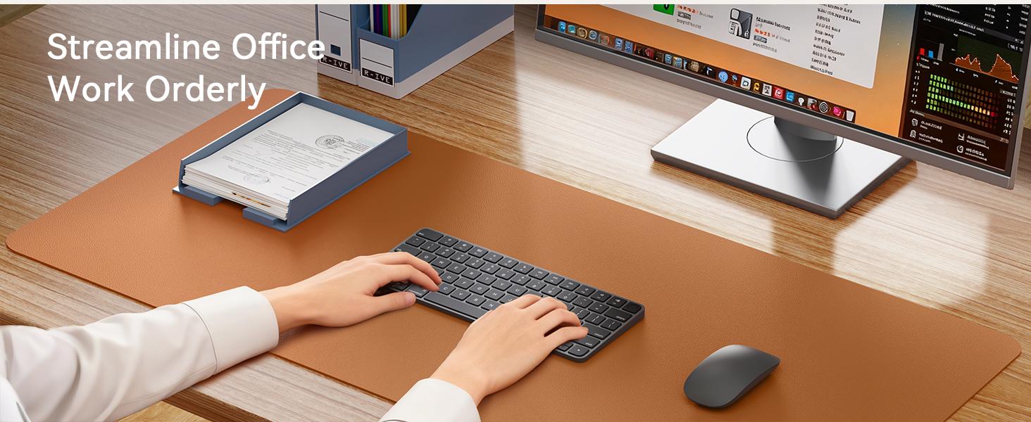 Leather Desk Pad Protector, Office Desk Mat, Large Mouse Pad, Non-Slip PU Leather Desk Blotter, Laptop Desk Pad, Waterproof Desk Writing Pad for Office and Home (Light Grey, 23.6" x 13.8")