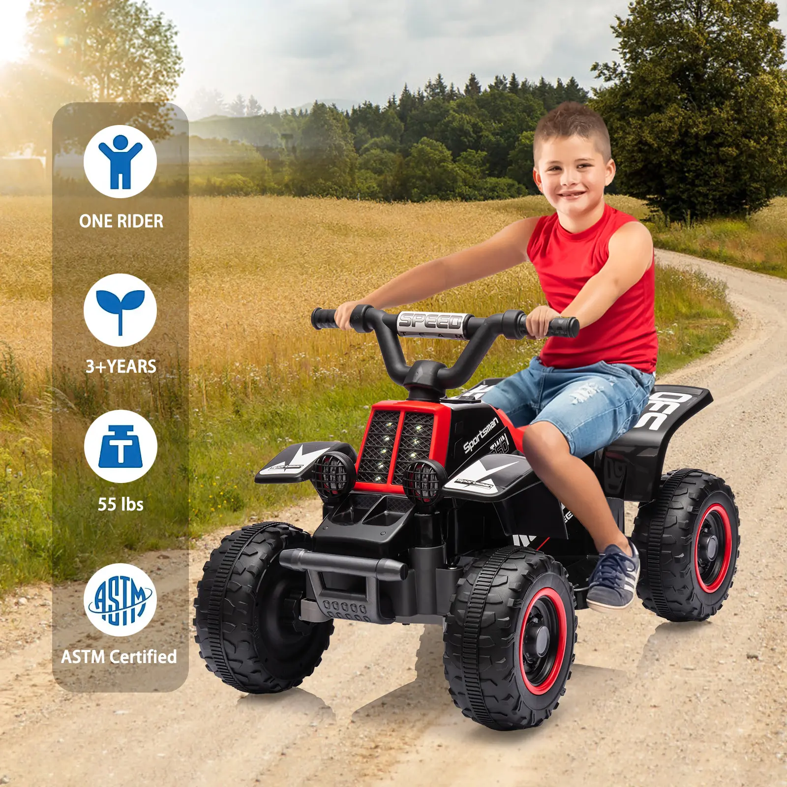 6V Kids Ride on ATV with Slow Start Function - Electric Four Wheeler Quad Toy with 390 Motor, LED Lights, 55 lbs Weight Capacity, Battery Powered Car for Toddlers Boys Girls