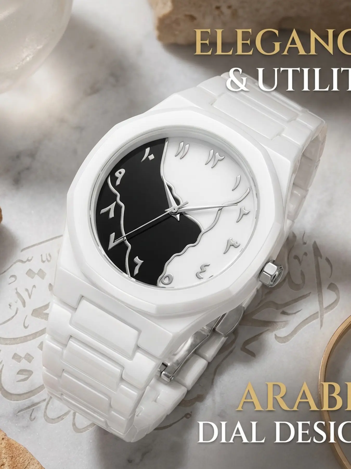 Luxury Ceramic Mother-Of-Pearl Men's Watch, Unique -And- Design, Unique Face, Elegant Analog Dial, Markers, Waterproof, Elegant Style