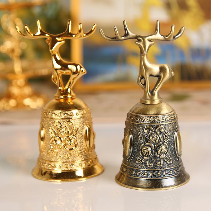 Deer Rose Hand Bell Metal Call Ring Bell Vintage Decorative Service Bell Clear Loud Sound Desktop Table Ring Bell Cute Ornamental Handheld Bell for Bar Restaurant Cafe Kitchen Hotel Wedding Party Home Desk Decoration Opening Meal Call Supply