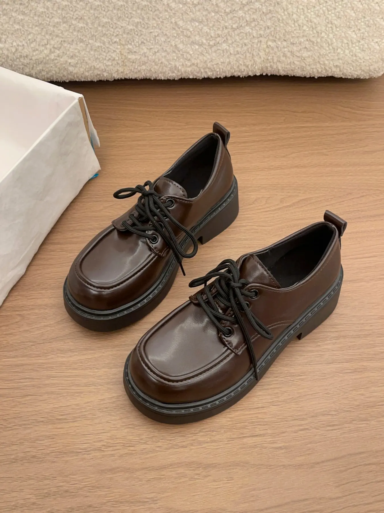 Women's New Retro Loafers, Thick Sole Height Increase, PU Leather, Round Toe, Casual Preppy Style, All Seasons, Comfortable Daily Wear, Walking Shoes