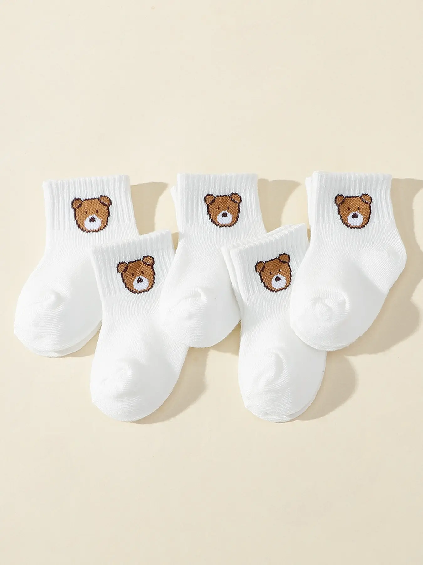 5 Pairs Cartoon Cute Bear Casual Short Elastic Knee High Socks Set, Infant Socks, Baby Clothing, Suitable for Newborns, Boys & Girls Daily Wear, All Seasons