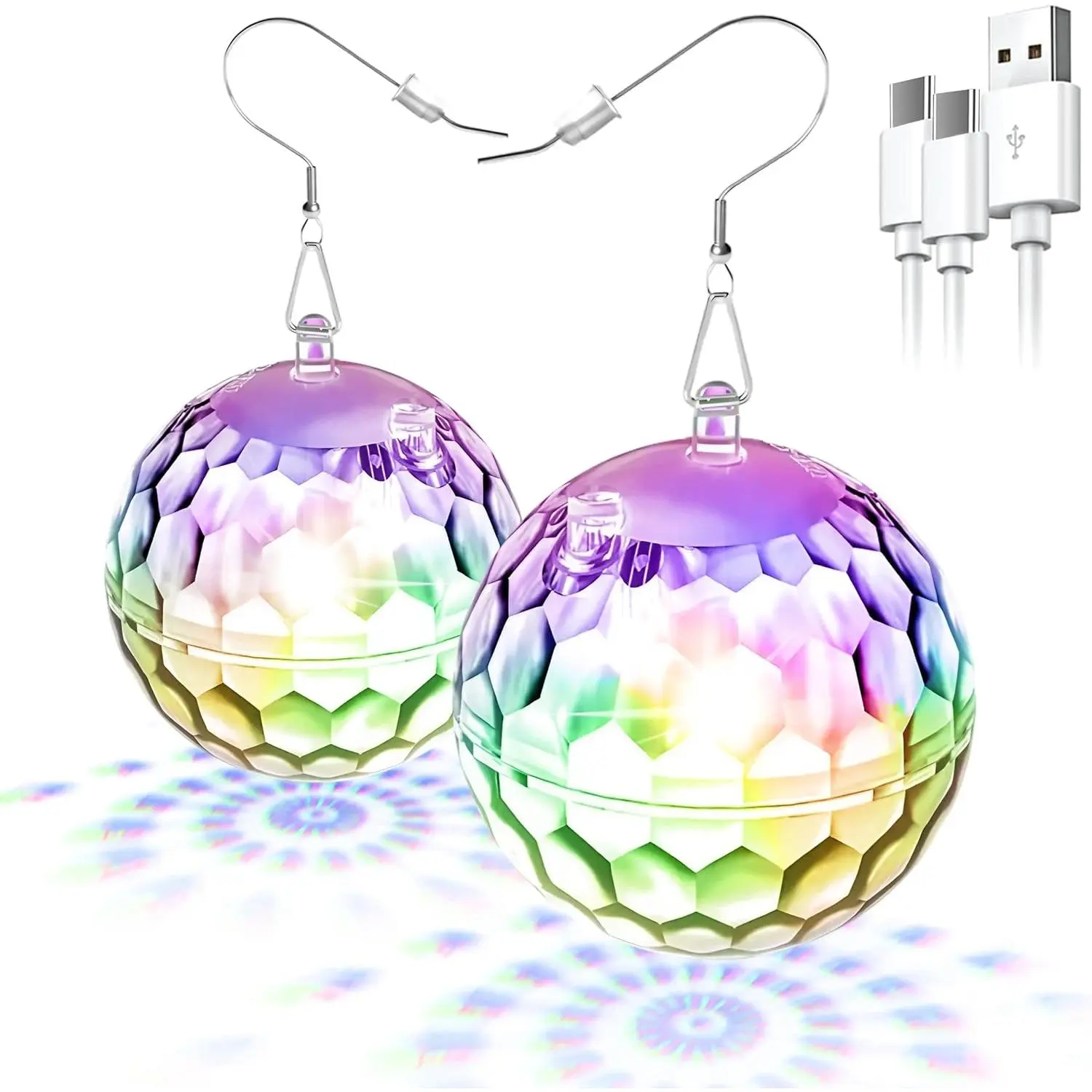 Disco Ball LED Earrings -16 Light Modes Rechargeable Lighting Up Earrings, 70s 80s Flashing Neon Drop Earring for Women, Glow in the Dark for Halloween Christmas Dance  Party Glowing up Gifts