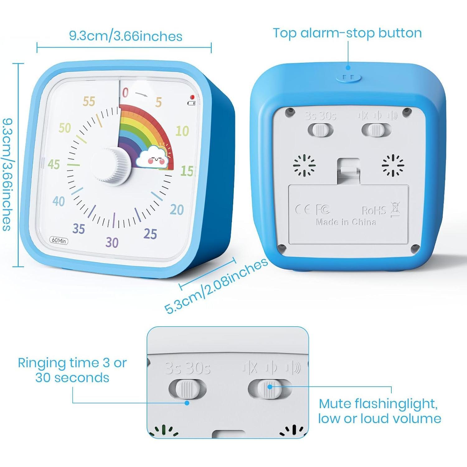 Visual Timer with Protective Case, Rainbow Disk 60 Minute Countdown Timer for  and Adults, Silent Time Management Tool(Blue Rainbow)