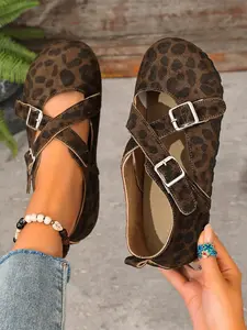 Meadow Color Cross Buckle Lazy Flat Shoes, Soft Sole Anti-Slip Commuter Retro Mules, Comfortable Daily Wear Footwear