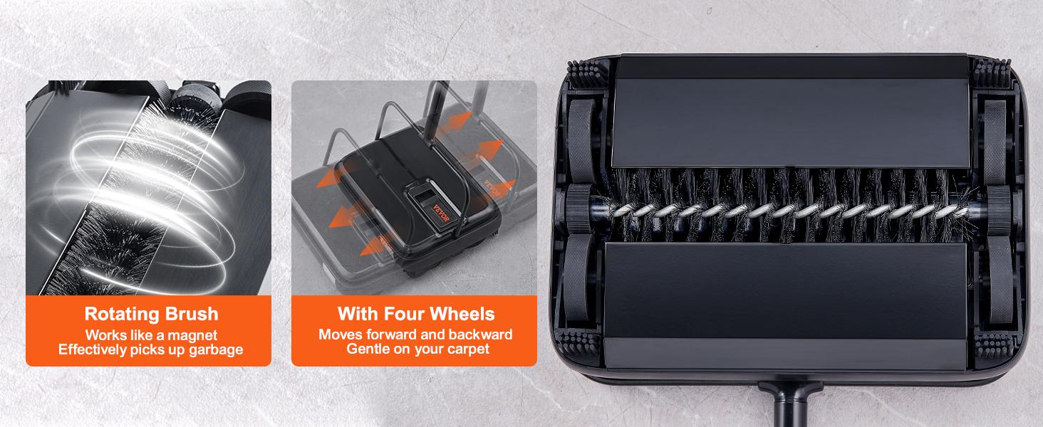 Carpet Sweeper, 7.87 in Sweeping Paths, Floor Sweeper Manual Non Electric, 300 ml Dustbin Capacity with Comb for Home Office Rugs Hardwood Surfaces Wood Floors Laminate, Cleans Dust Pet Hair