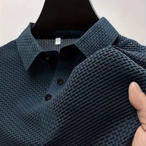 Men's Solid Color Textured Premium Fitted, Lightweight Business Casual Polo Shirt, Breathable Quick-Dry Fabric, Ideal for Office and Outdoor Wear, Plain Polo Shirts
