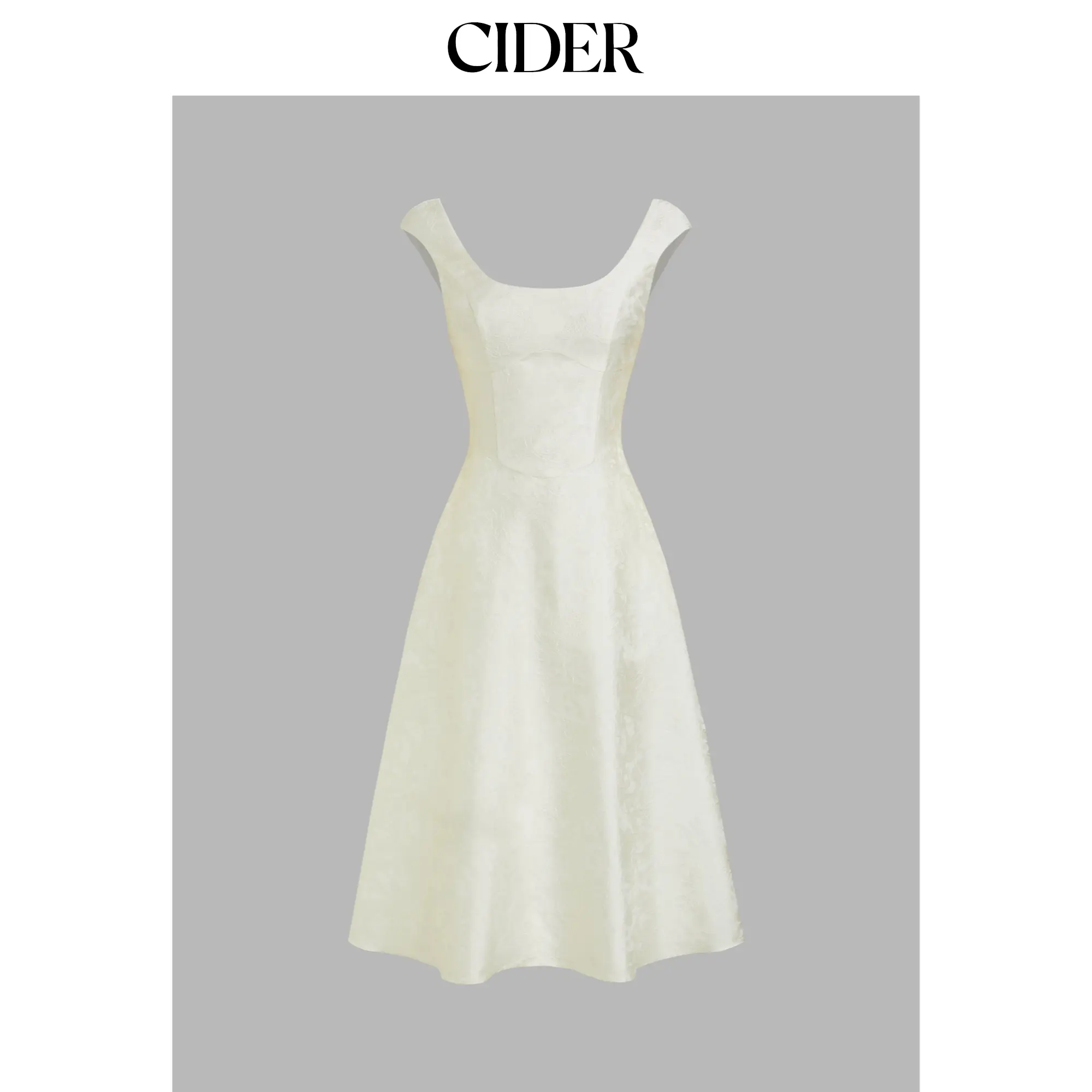 Cider Women's Elegant Polyester Casual Jacquard Floral Square Neck Sleeveless Textured Flared Midi Dress - Sweet for Holiday, Party Occasions, Polyester Clothes, Chic