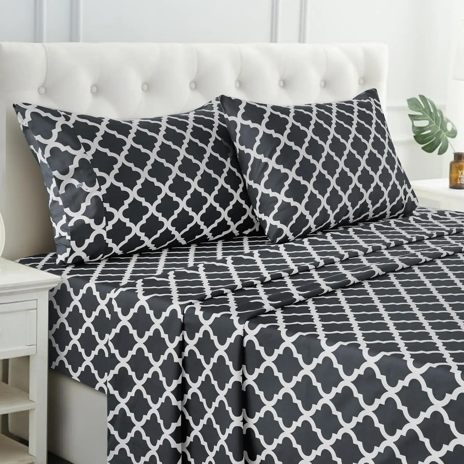 LUX  Quatrefoil Cal King Sheet Set --Soft Microfiber Bed Sheets