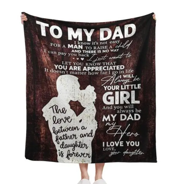 Father's Day Gift To My Dad From Daughter Forever Father Daughter Love Quote Flannel Throw Blanket Vintage Rustic Brown Wood Grain Warm Cozy Sofa Bed 30*40in 40*50in 50*60in 60*80in US Local Shipping humorous Personalized Hand Knitted Chunky Chenille