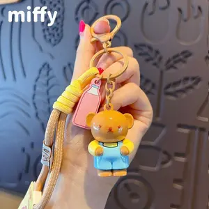 Kawaii Miffy Rabbit Keychain Cute Cartoon Creative Baking House Keychain Doll  Cute Couple Car Key Chain Bag Gift