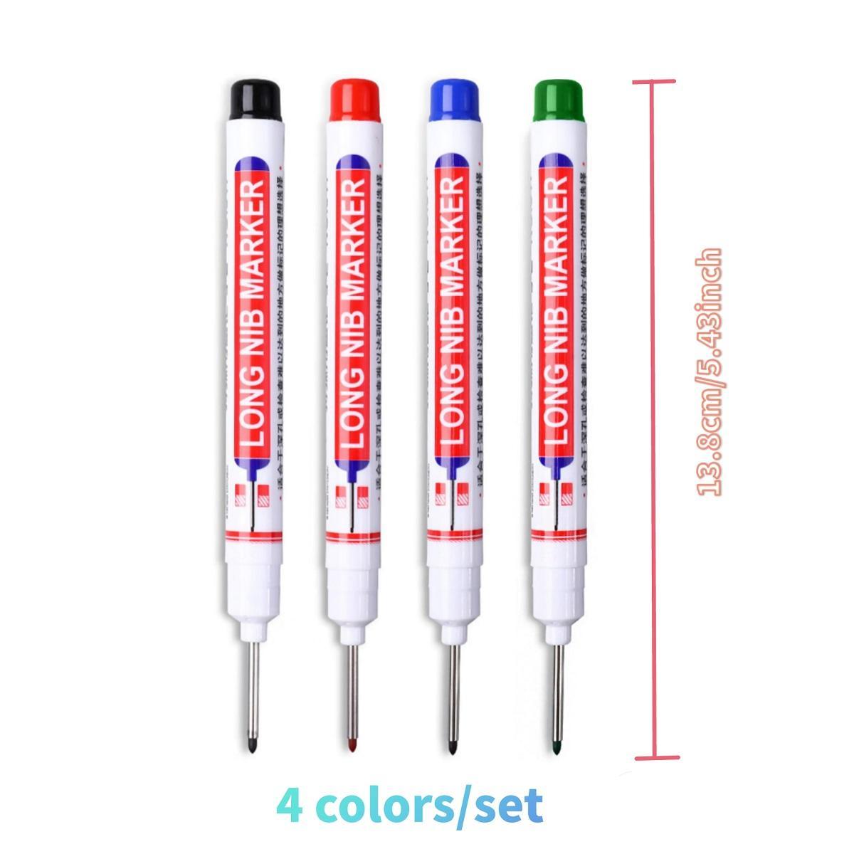 4pcs Long Head Marker Pen, Waterproof Woodworking Pen, Deep Hole Pen for Home Bathroom Woodworking Decoration, Artist Drawing Pen, Drawing Markers