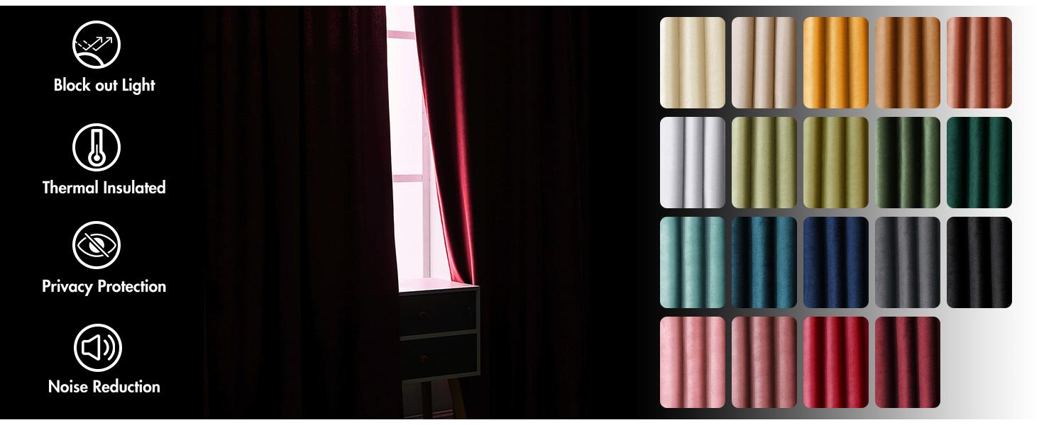 Burgundy Velvet Curtains Thermal Blackout Christmas Drapes for Bedroom Living Room Darkening 96 Inches Long Curtains Panels Rod Set of 2