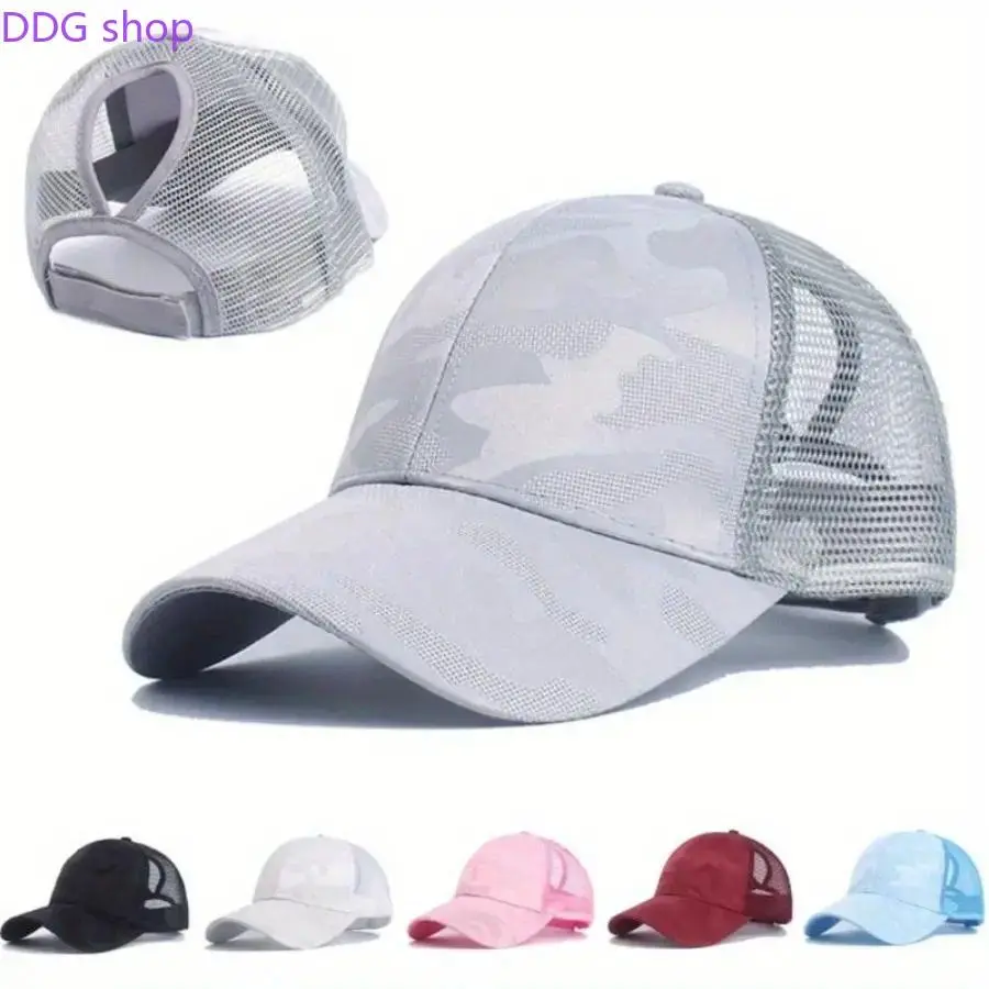 Unisex Adult Baseball & Softball Caps, 1/2 Pieces 4-Pack Polyester Mesh Ponytail Cutout Breathable Printed One-Size-Fit Sunshade Casual Sport Headwear (Non-Bucket Hat Sports & Outdoor Accessories)