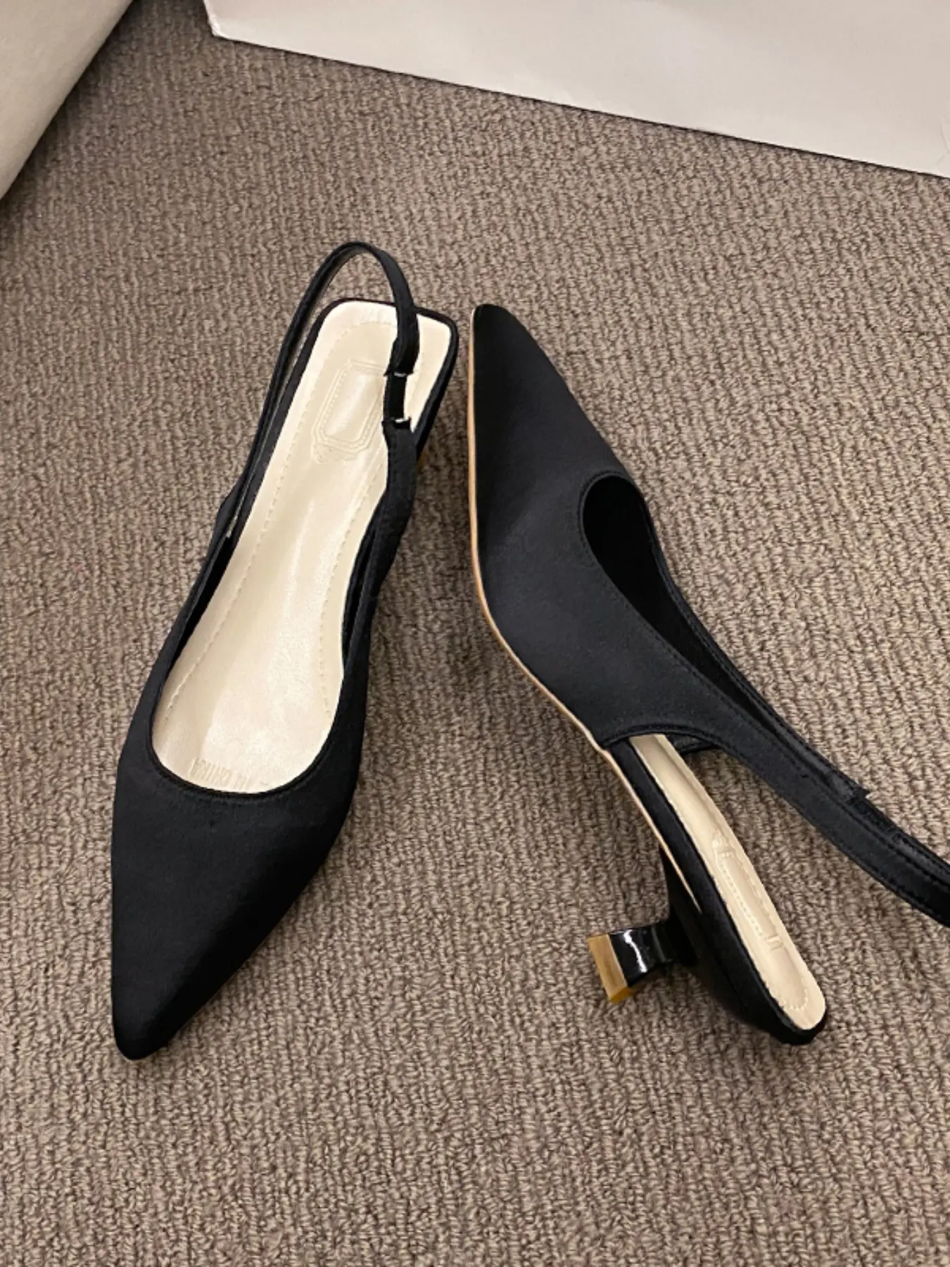 Women's Minimal Satin & Matte Faux Suede Pointed Toe Elastic Slingback Kitten Heel Pumps, Slip On Backless Non Slip Cushioned Arch Support All Night Comfort Quiet Luxury Office Date Bridal Party Formal Footwear White Black, Classic Elegant Footwear