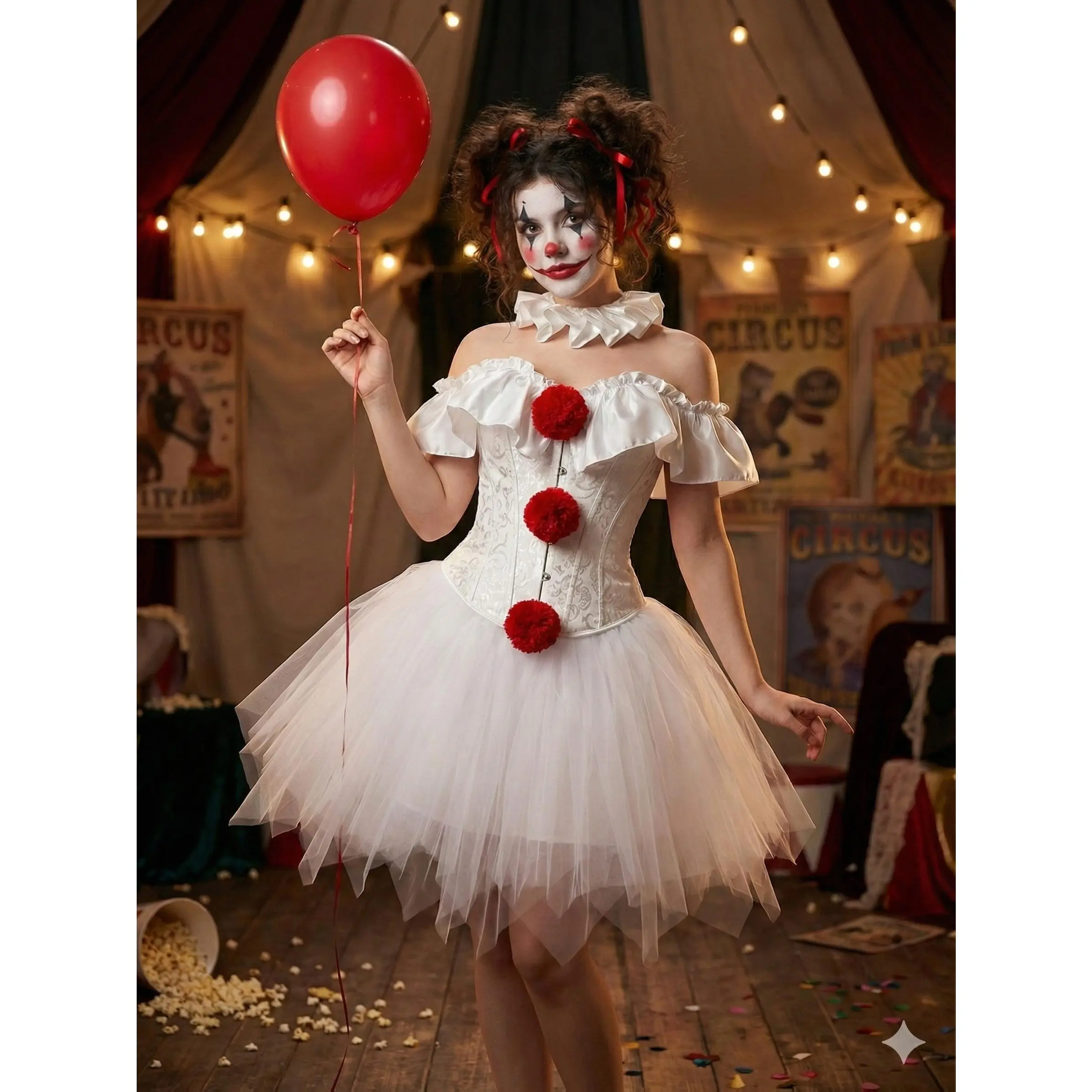 Halloween It Costs a Clown to Dress Up Costume Set, Black and White Clown Outfit, CORSET, TUTU Skirt, and Scarf 3pcs Set, for Carnival, Easter, Mardi Gras, Elegant Parties, Role-Playing