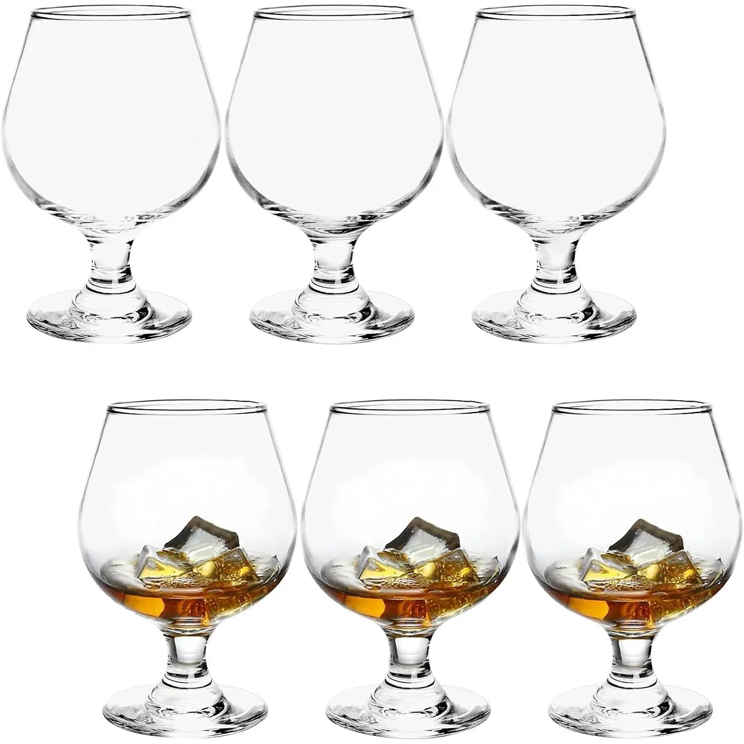 6 Pack 12 oz Snifter Whiskey Glasses, Clear Stemmed Brandy Cognac Glasses, Short Beer Tasting Cups for All Spirits Drinks
