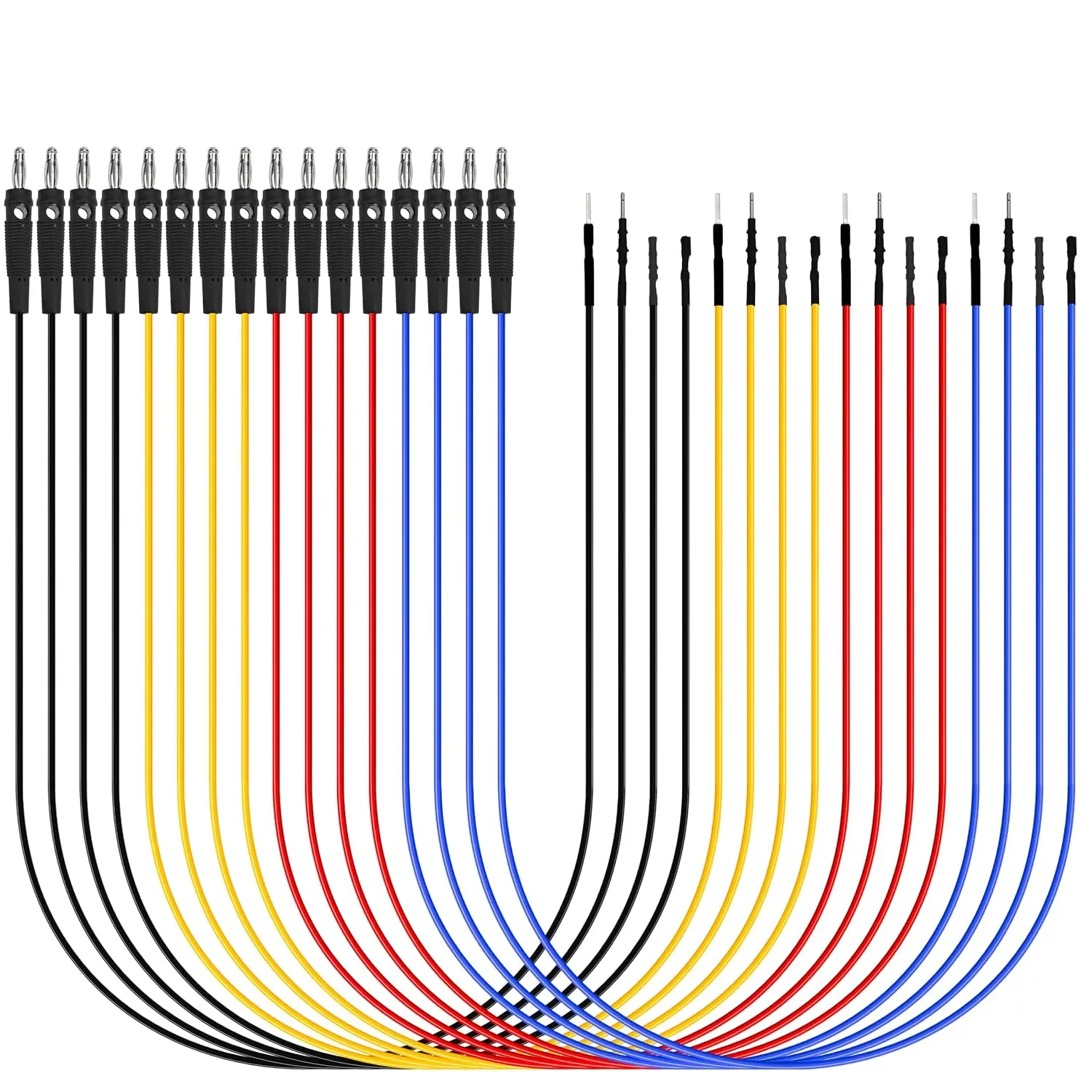 4mm Stackable Banana Plug Jumper Wires, 16 count Male to Female Test Leads with 4 Connector Types, Automotive Circuit Test & Electrical Lab Testing Wires for  Sensor, Multimeter, Breadboard