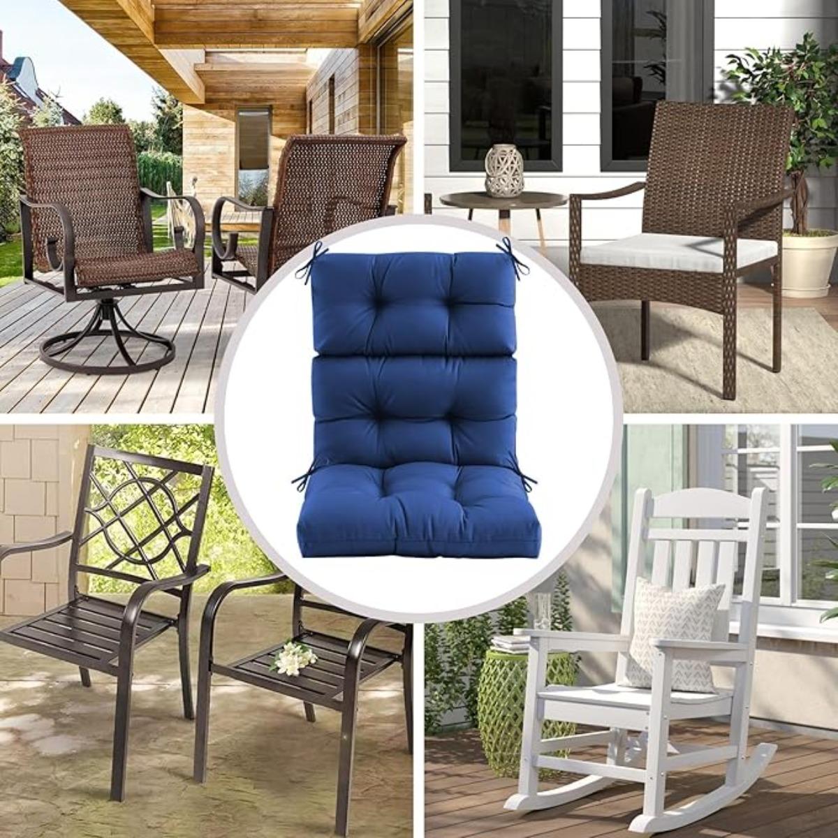Outdoor/Indoor High Back Chair Cushion, Waterproof Outdoor Rocking Chair Cushion with Ties, Tufted Replacement Seat Cushions for Outdoor Furniture, Navy