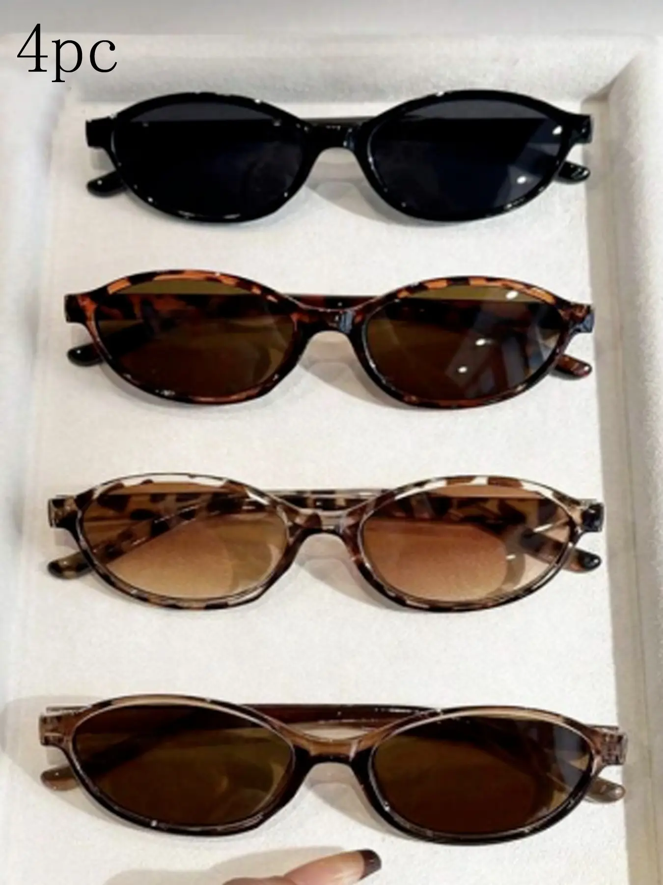 4pcs Small Frame Oval Sunglasses for Women, High-End European Style, Unisex UV Protection, Retro Cross-Border Sun Glasses