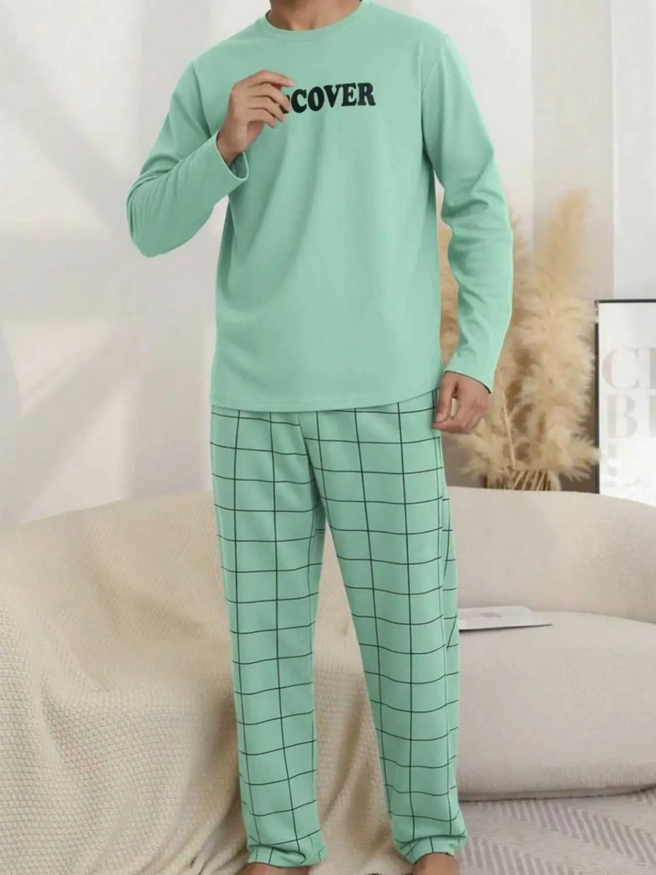 Men's Two-Piece Spring Fall Pajama Set, Round Neck Long Sleeve Top, Long Pants, Comfortable Casual Home Wear, Loungewear, Cozy Sleepwear, Pyjamas