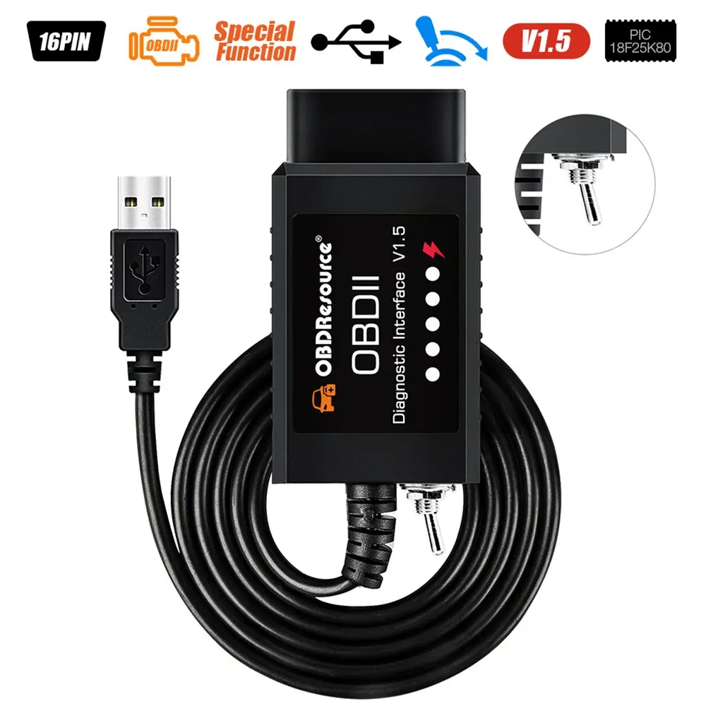 ELM327 USB Adapter OBD2 Scanner for Windows, ELMconfig FoCCCus Diagnostic Scan Tool with MS-Can/HS-Can Switch for Ford Lincoln Mazda Mercury Series Vehicles