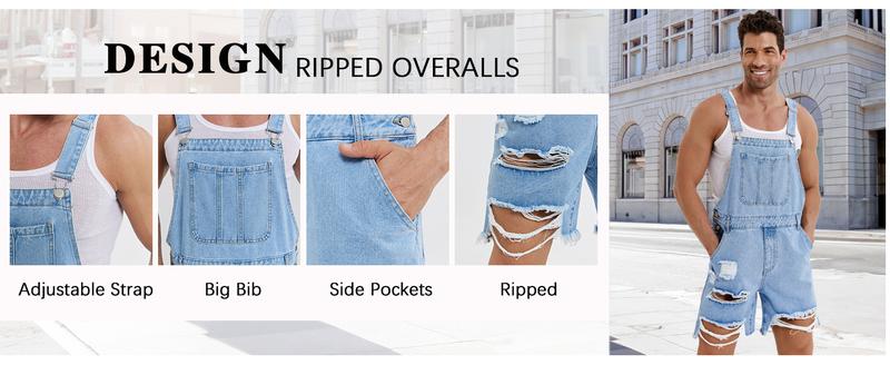 Beotyshow Mens Denim Shorts Bib Overall Jean Romper Casual Loose Fit Walkshort Button Pockets Summer Jumpersuit Fashion Menswear