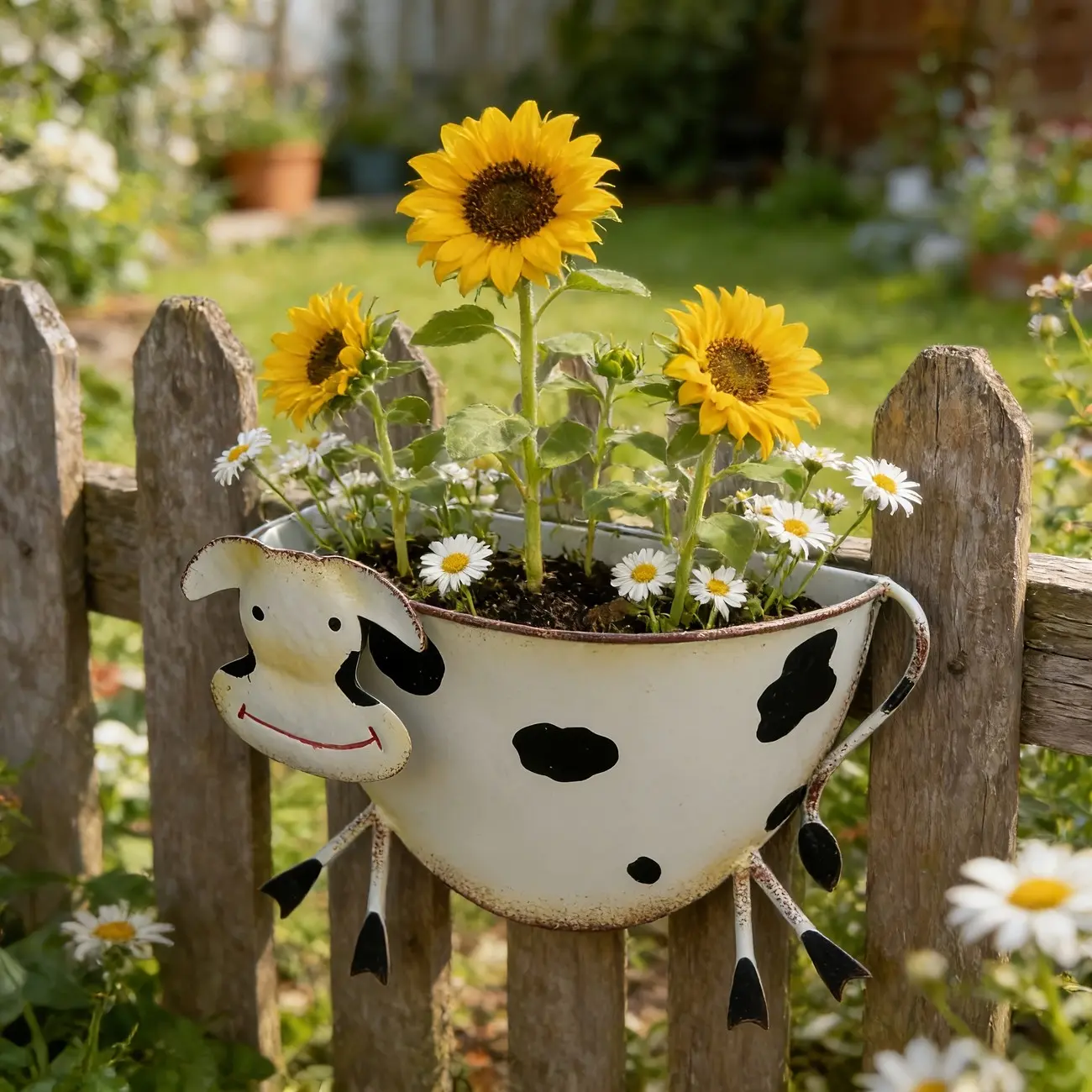 Cow Shape Wall-Mounted Planter, Hand-Painted Metal Pot, Ideal for Succulents and Wildflowers, Perfect for Garden and Courtyard Decor
