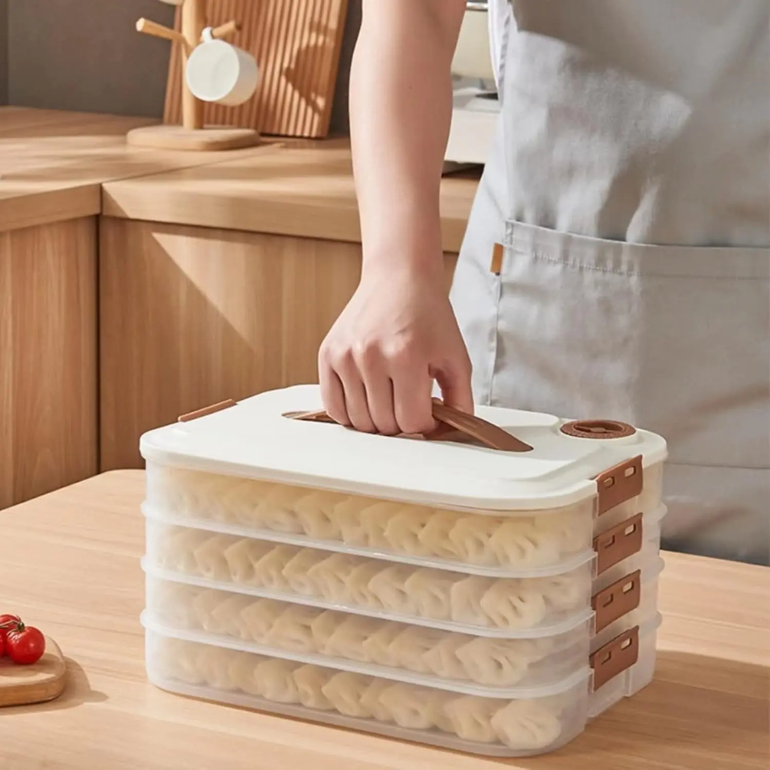 4-layer Food Storage Containers,Plastic Cookie Containers,Stackable Cookie Carrier, Dumpling Storage Box