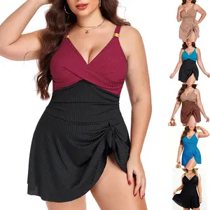 Plus-size women's bikini swimsuit, conceals body fat and creates a slimming effect, one-piece swimsuit with ruched design for a slimming appearance