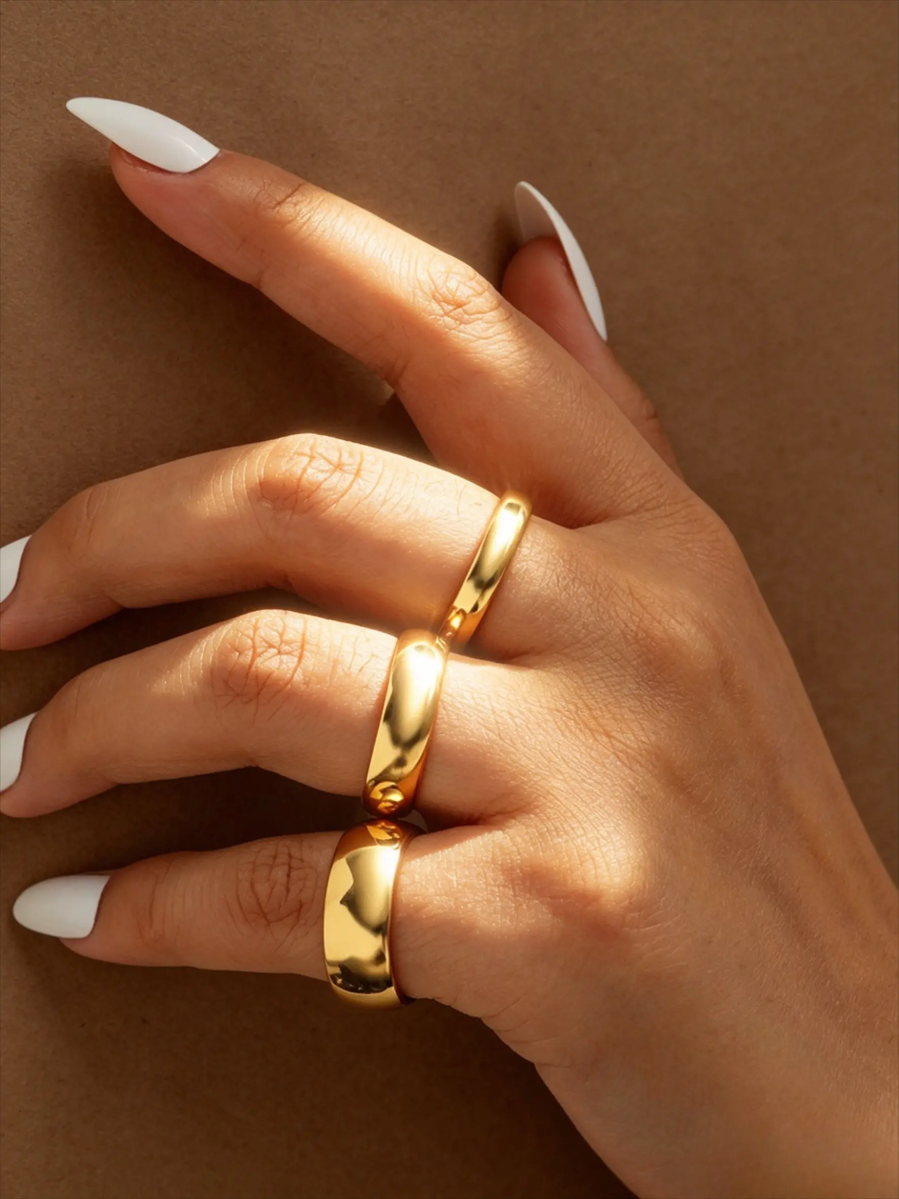 3Pcs Polished Dome Comfort Fit Band Ring Set, Stainless Steel Gold Silver Two Tones, Thin Medium Wide Smooth Plain Stackable Rings, Tarnish Resistant Hypoallergenic Minimal Wedding Jewelry Gift For Women Men