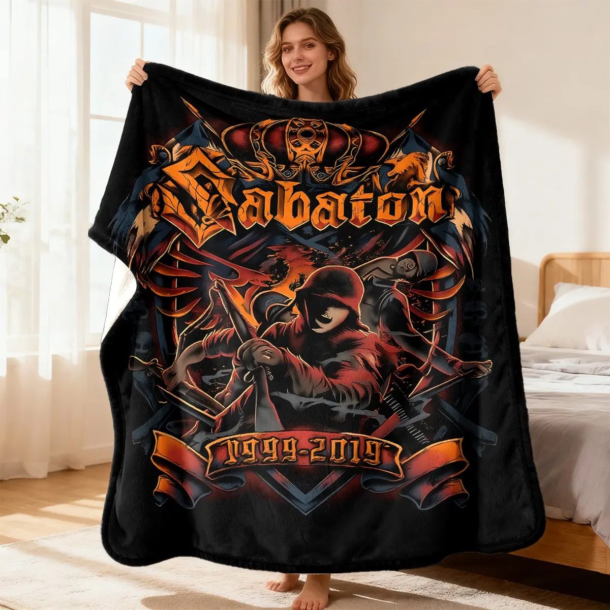 Sabaton Heavy Metal Band Poster Print Flannel Blanket Retro Warrior Graphic Soft Warm Throw Blanket Sofa Bed Home Decor