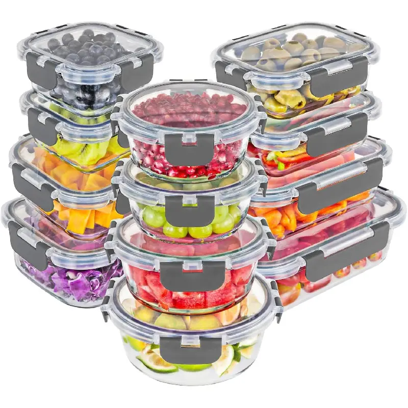 Premium Borosilicate Glass Food Storage Containers with lids Set |   24pc Sets with 12 Bowls & 12 Airtight Locking Lids for Lunch & Meal Prep, Safe for Oven, Freezer, Dishwasher, BPA-Free