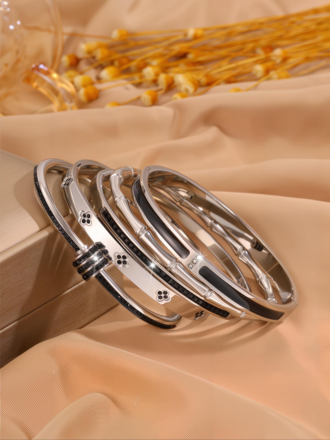 Elegant Fashion Bangle Bracelet Set, Stainless Steel Jewelry for Party, Daily Clothing Decor, Trendy All-match & Exquisite Jewelry for Birthday Gift, Bangles Bracelets Set