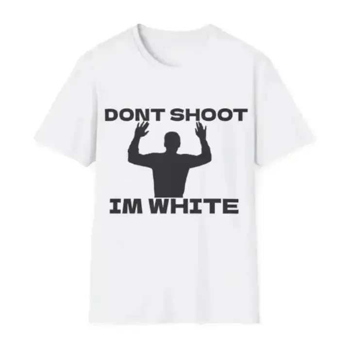 Men's Classic Cotton Short-Sleeve Loose Round Neck Graphic T-Shirt - "Don't Shoot I'm White" Racial Satire Sarcastic Meme Garment, Customized Menswear Clothes, Casual Streetwear Sports Top